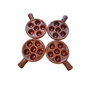 4 Vintage Brown Glazed Ceramic Escargot Baking Serving Dish Made in Tawain